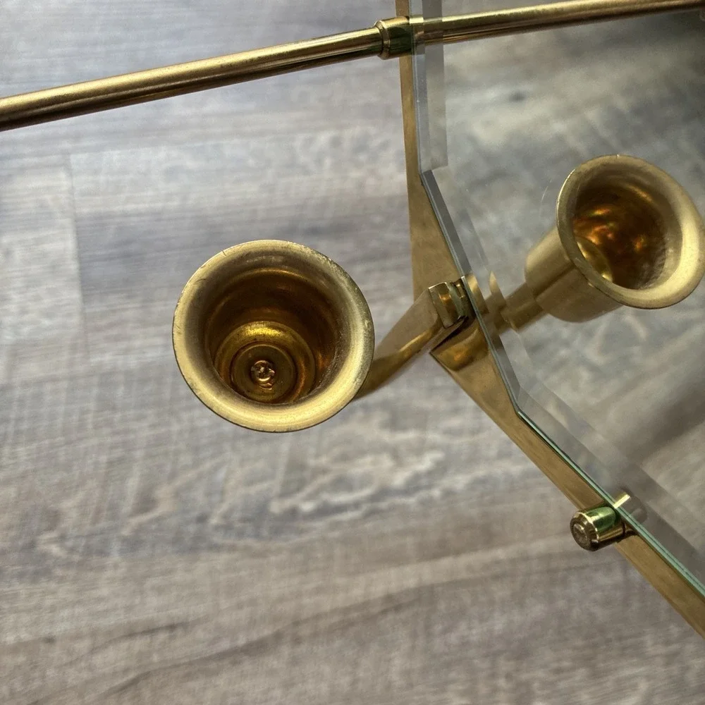 Vintage PartyLite Brass Mirror Wall Sconce Candle Holders Hollywood Regency Set - Picture 15 of 16